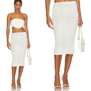 Bahia Maria Revolve Maxi Rose Midi Skirt Ivory